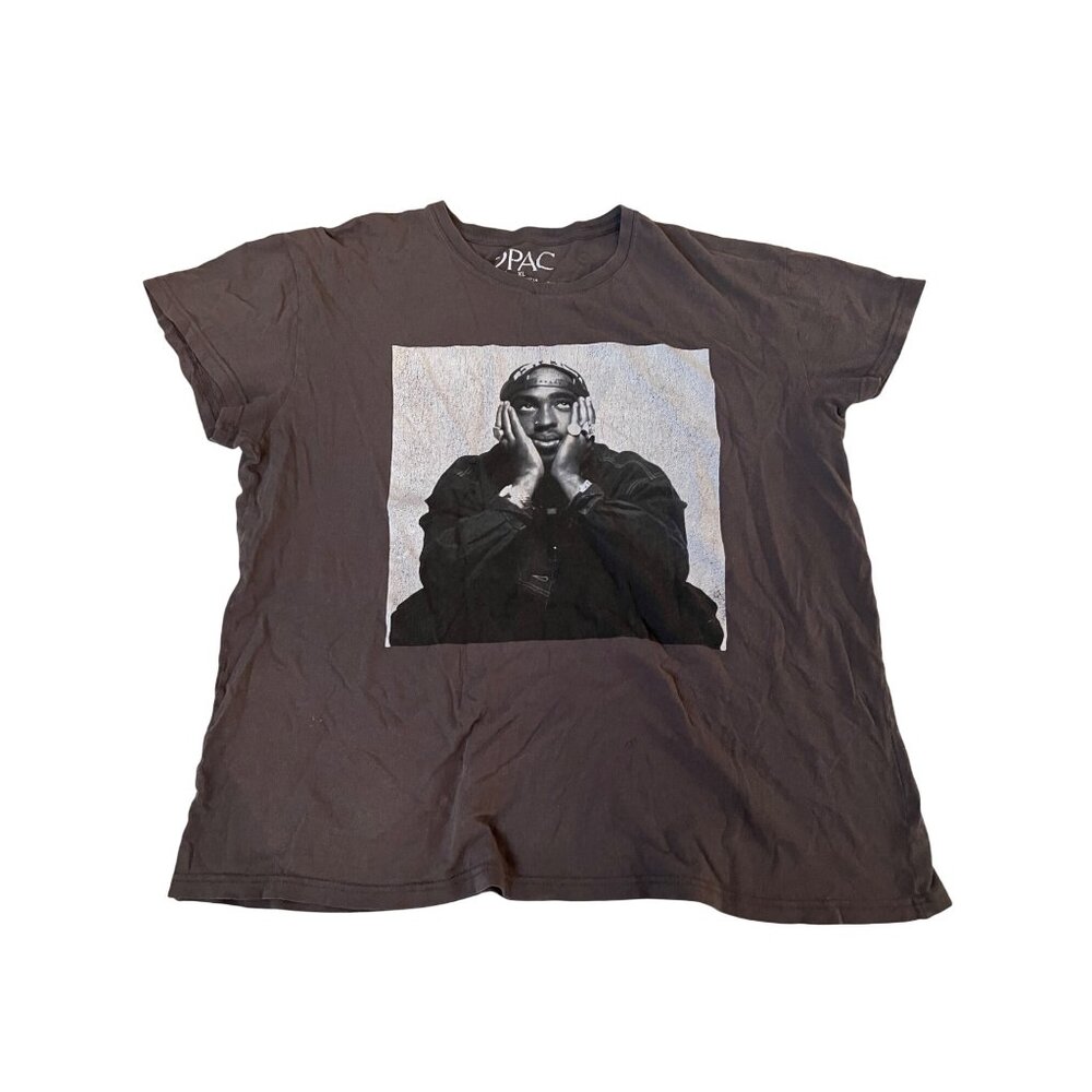 2Pac Graphic TShirt Short Sleeve Gray Brown Tee Men's Size XL